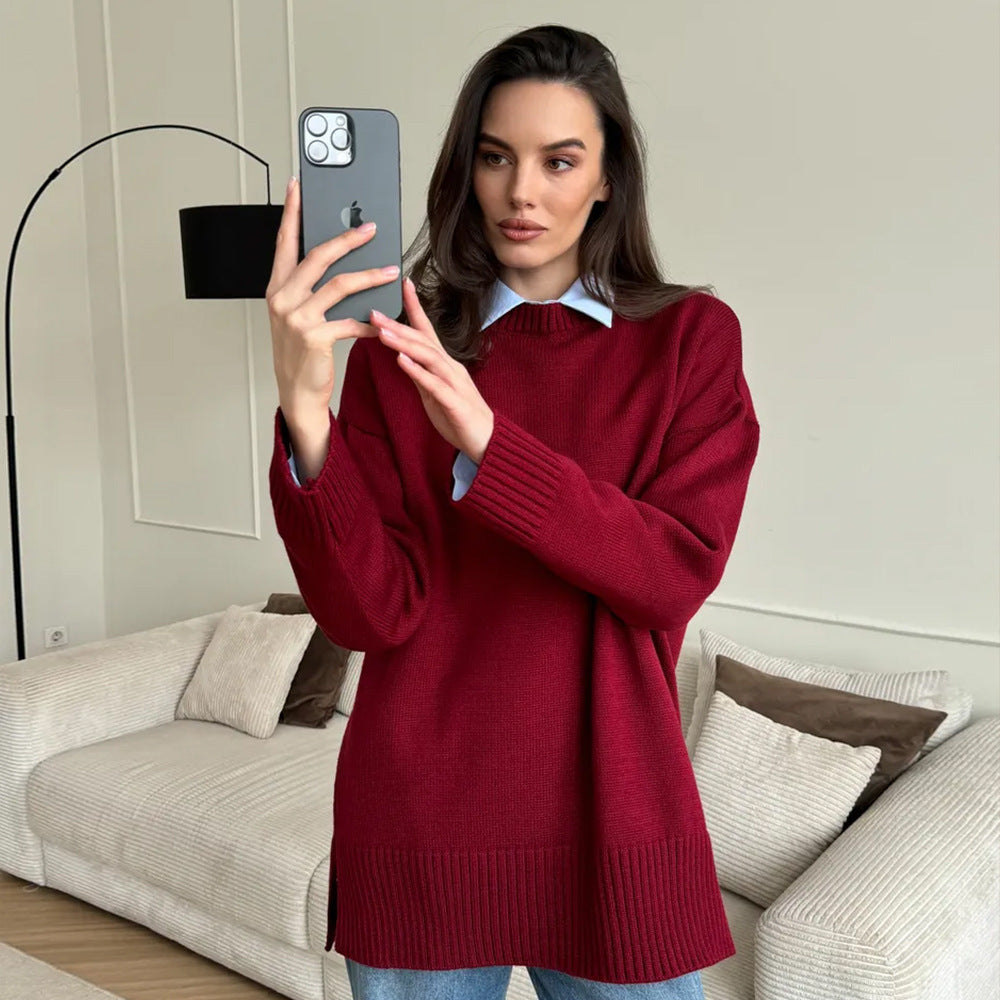 Damen Großer Strickpullover mit überschnittenen Schultern und Rippenbündchen Drune