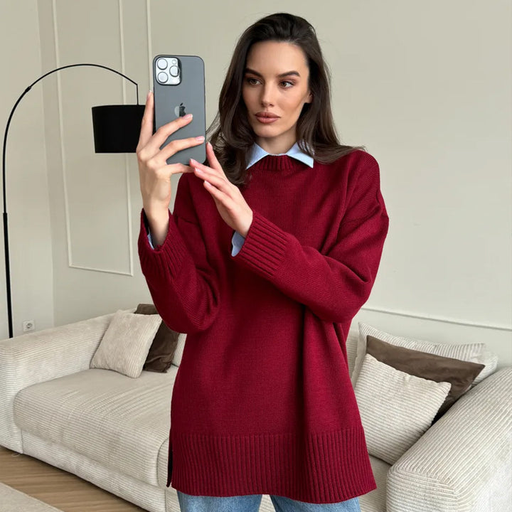 Damen Großer Strickpullover mit überschnittenen Schultern und Rippenbündchen Drune