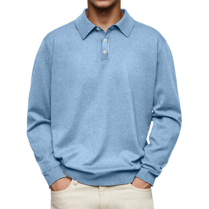 Herren Feinstrick Langarmpoloshirt mit Umlegekragen und Knopfleiste Drune