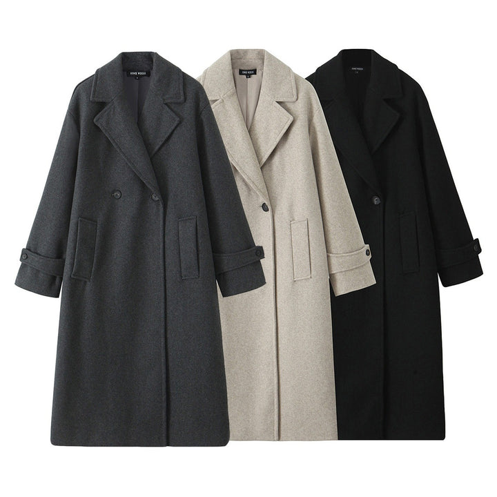 Damen 90+ doppelreihiger Wollmix-Mantel mit Oversize-Schnitt und Reverskragen Drune