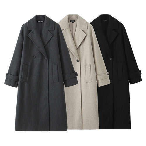 Damen 90+ doppelreihiger Wollmix-Mantel mit Oversize-Schnitt und Reverskragen Drune