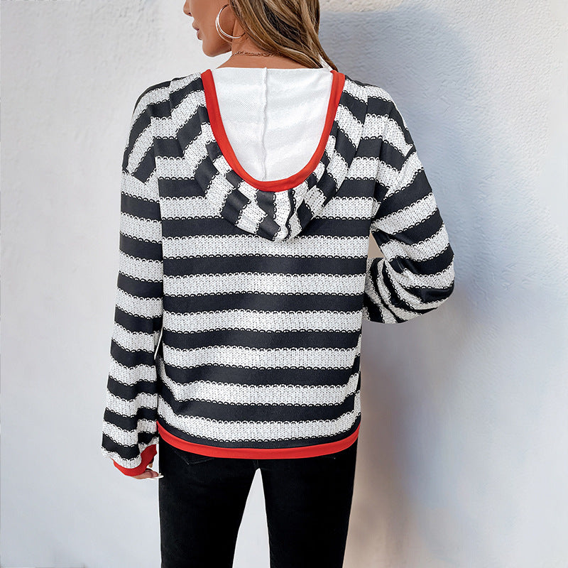 Damen Baumwoll-Pullover mit modischem V-Ausschnitt und gestreiftem Design Drune