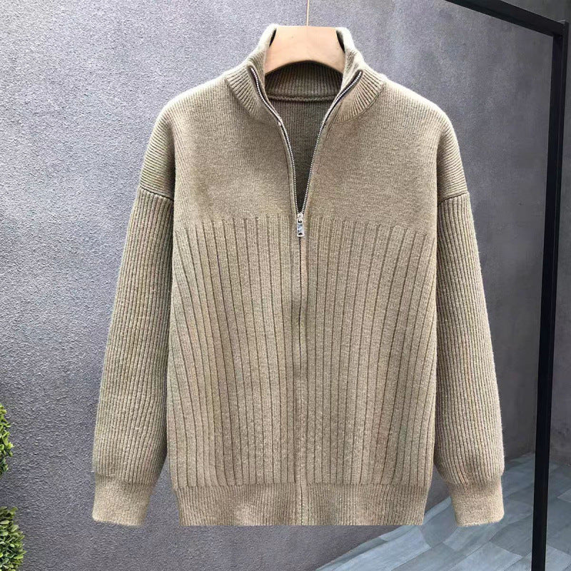 Herren Oversize Feinstrick-Pullover mit halbem Reißverschluss und markanter Rippenstruktur Drune