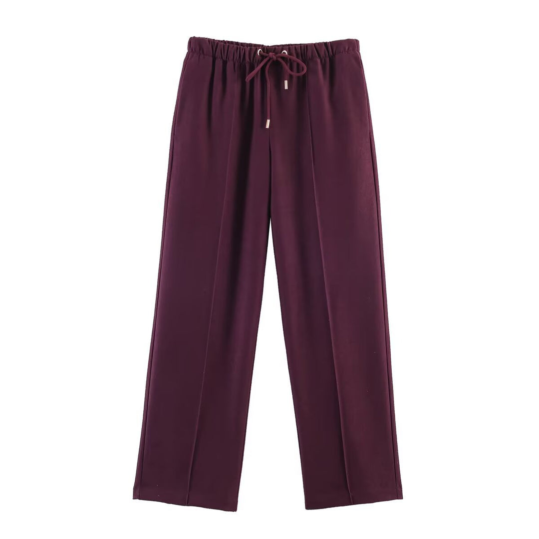 Damen Weite Highwaist-Hose mit Kordelzug, Bügelfalte und fließender Stoffqualität Drune