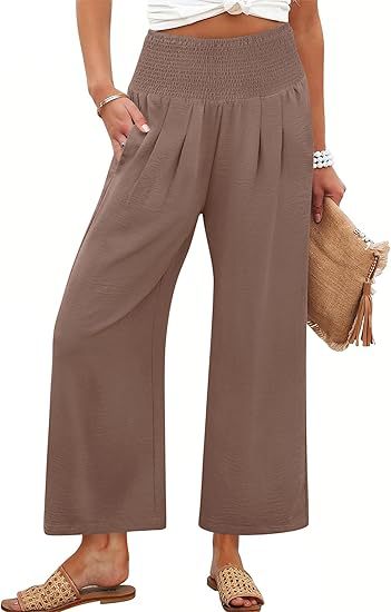 Damen Weite Culotte-Hose mit elastischem Bund und Falten Drune