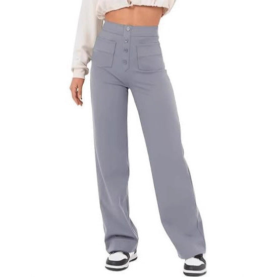 Damen Hochtaillierte weite Hose mit Knopfleiste und aufgesetzten Taschen Drune