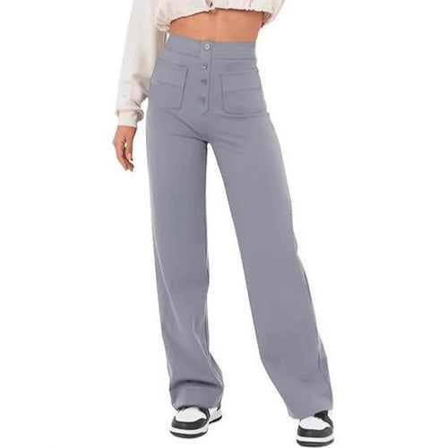 Damen Hochtaillierte weite Hose mit Knopfleiste und aufgesetzten Taschen Drune