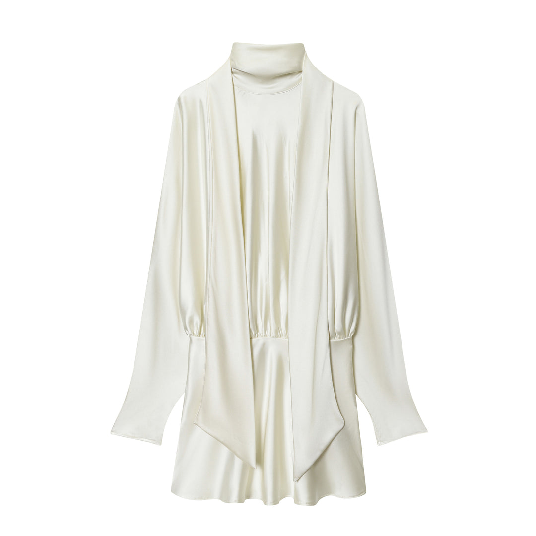 Damen 30+ elegante seidenähnliche Bluse mit Stehkragen und drapiertem Schlupfdetail Drune