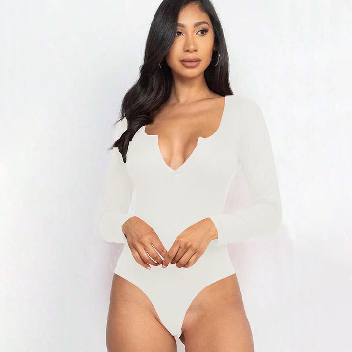 Damen Body mit tiefem V-Ausschnitt und langem Arm Drune