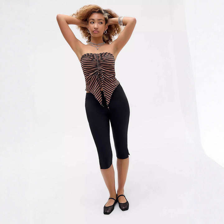 Damen gestreiftes Top mit Rüschendetails und modischem Bindeband Drune