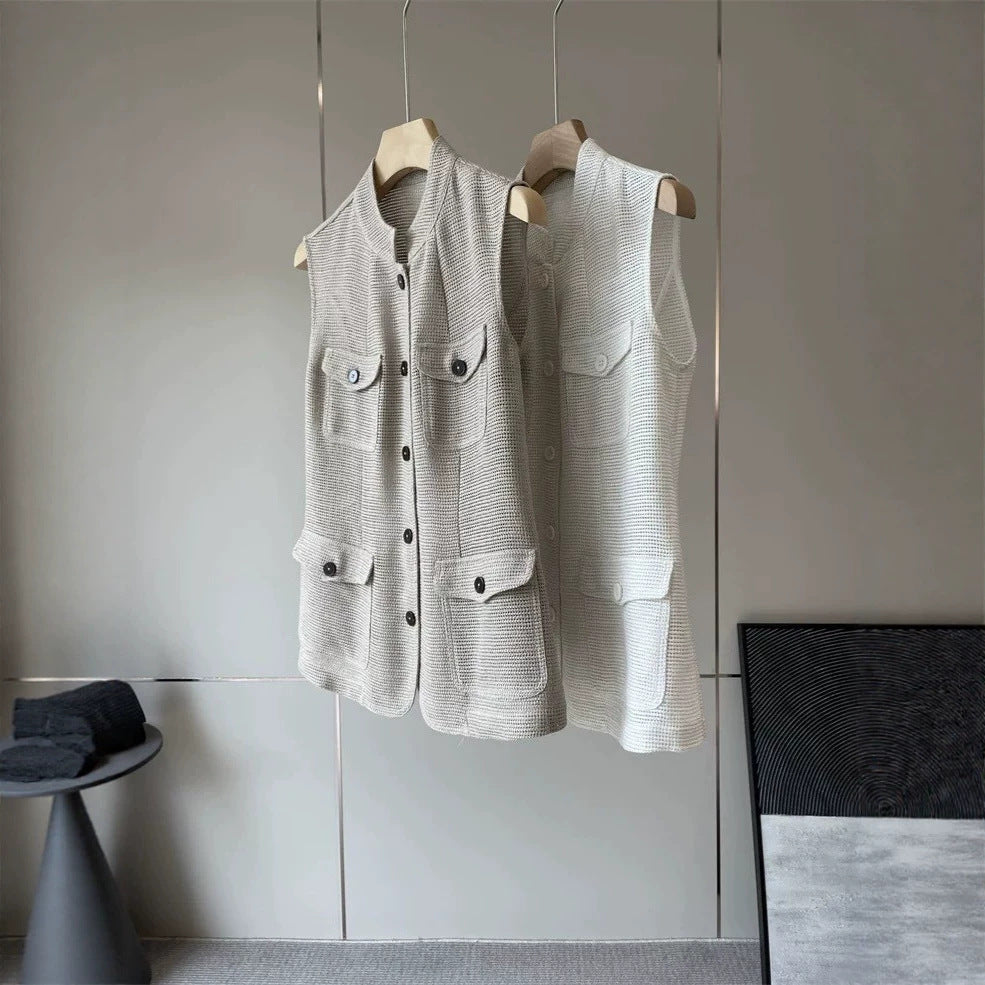 Damen Modische ärmellose Weste mit Taschen Drune