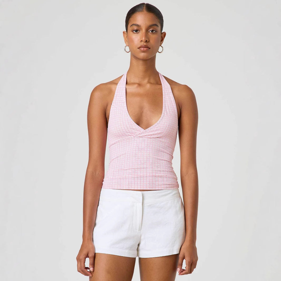 Damen Halter-Top mit Punktmuster und V-Ausschnitt Drune