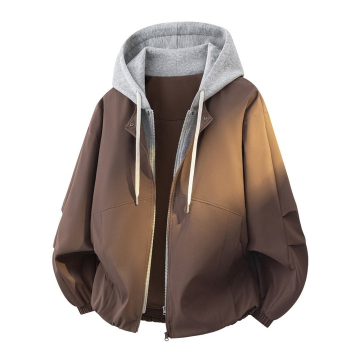 Herren Oversize Lagenlook Bomberjacke mit abgesetzter Kapuzen-Innenjacke und elastischem Saum Drune