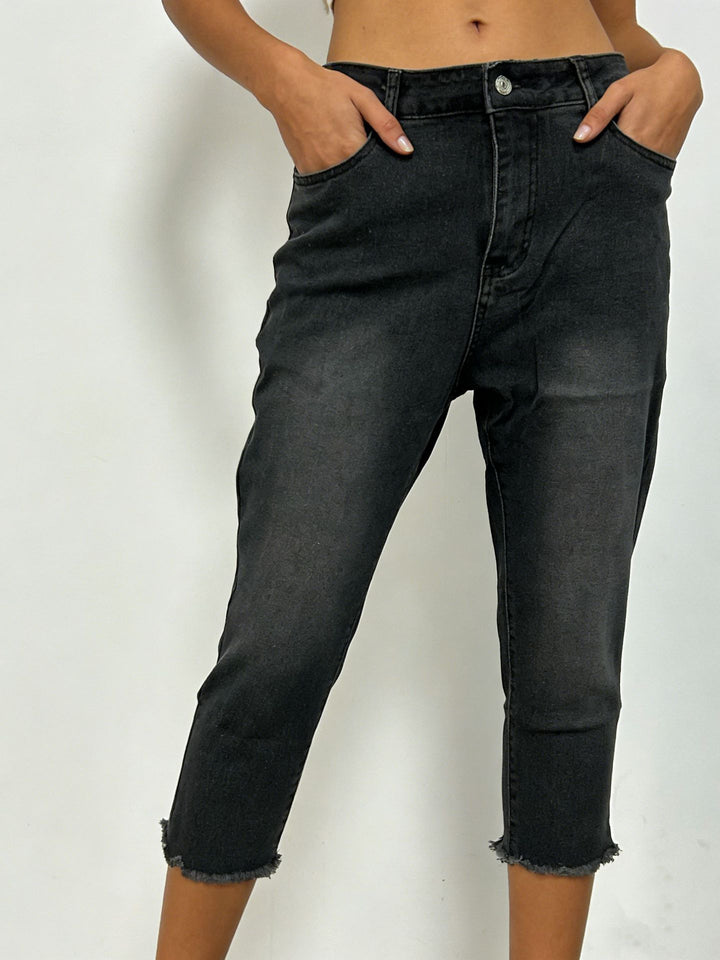 Damen nan schmale knöchellange Jeans mit rohem Fransenabschluss und mittelhoher Taille Drune