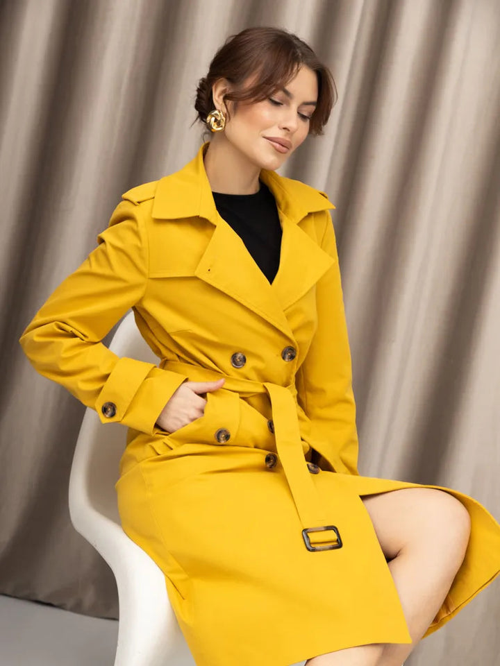 Damen Trenchcoat mit doppelter Knopfleiste und Taillengürtel Drune