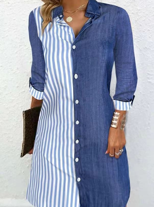 Damen Hemdblusenkleid mit Streifendesign und Denim-Optik Drune