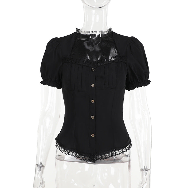 Damen figurbetonte Bluse mit Rüschendetails und Schnürung Drune