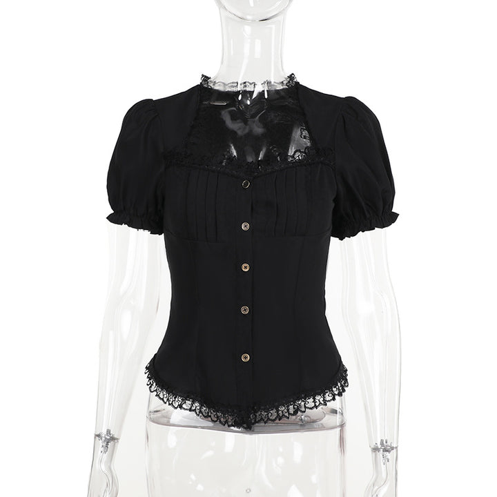 Damen figurbetonte Bluse mit Rüschendetails und Schnürung Drune