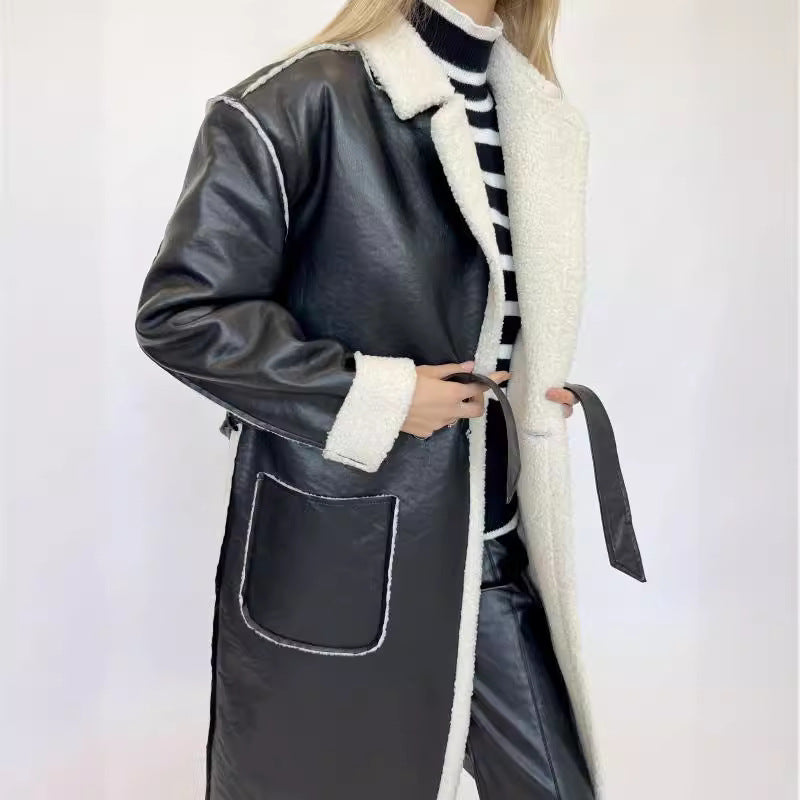 Damen Modischer Wintermantel mit Teddy-Futter Drune