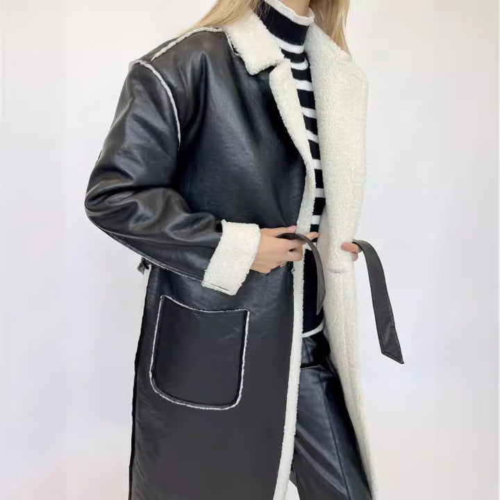 Damen Modischer Wintermantel mit Teddy-Futter Drune
