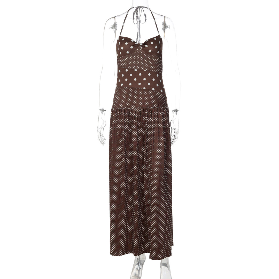 Damen Maxikleid mit verspielten Polka-Dots und schickem Halterdesign Drune
