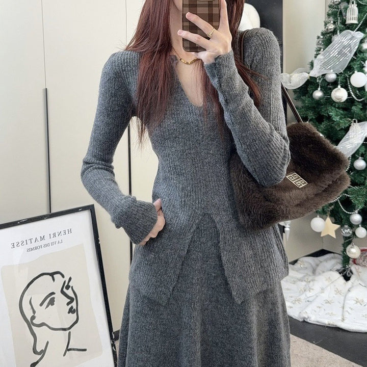 Damen Rippstrickpullover mit tiefem V-Ausschnitt und lässigem Schnitt Drune