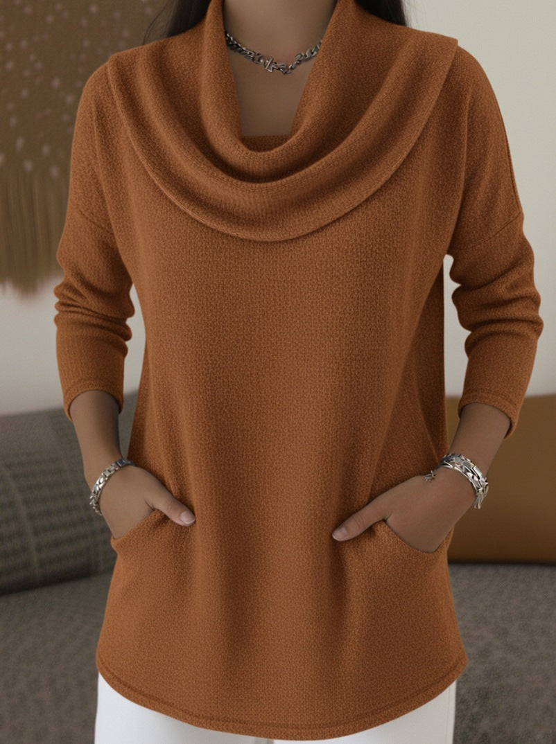 Damen Kuscheliger Feinstrick-Pullover mit Schalkragen und Eingrifftaschen Drune