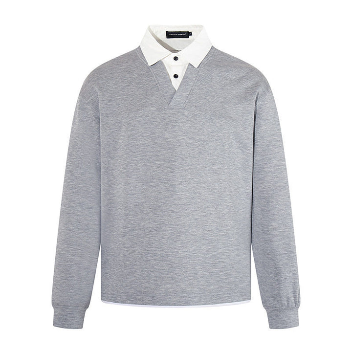 Herren Legeres Sweatshirt mit angenähtem Hemdkragen, V‑Detail und Rippbündchen Drune