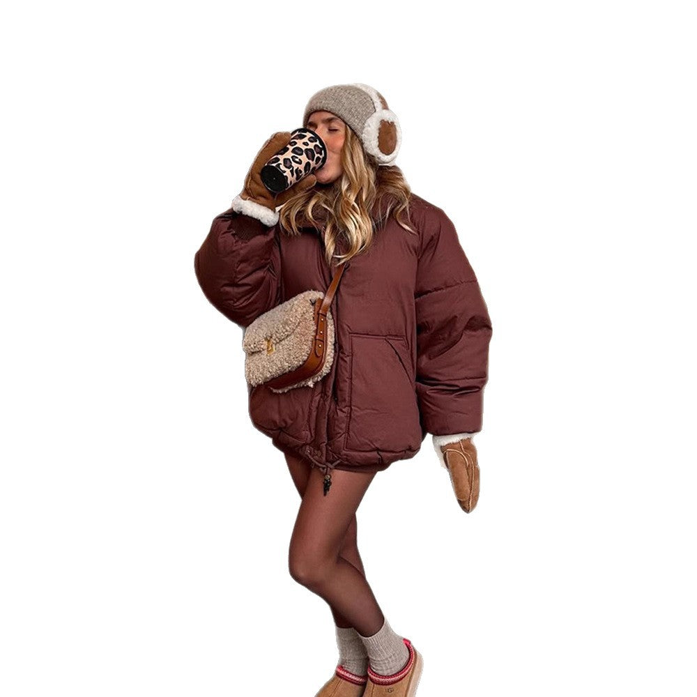 Damen Kurze wattierte Oversize-Steppjacke mit Kordelzug und winddichter Fütterung Drune