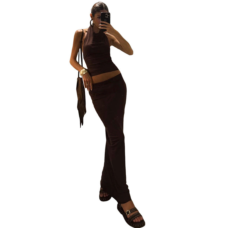 Damen elegantes Wickeloberteil und Rock Set Drune