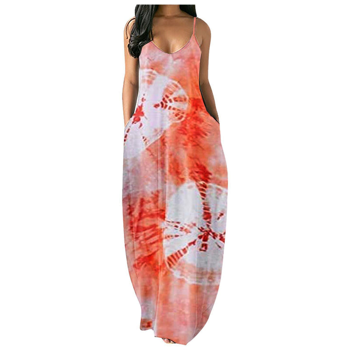 Damen Bohemian Batik-Maxikleid mit Taschen Drune