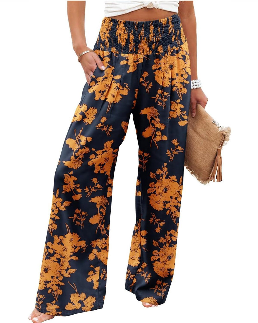 Damen Palazzo-Hose mit elastischem Bund und floralem Muster Drune