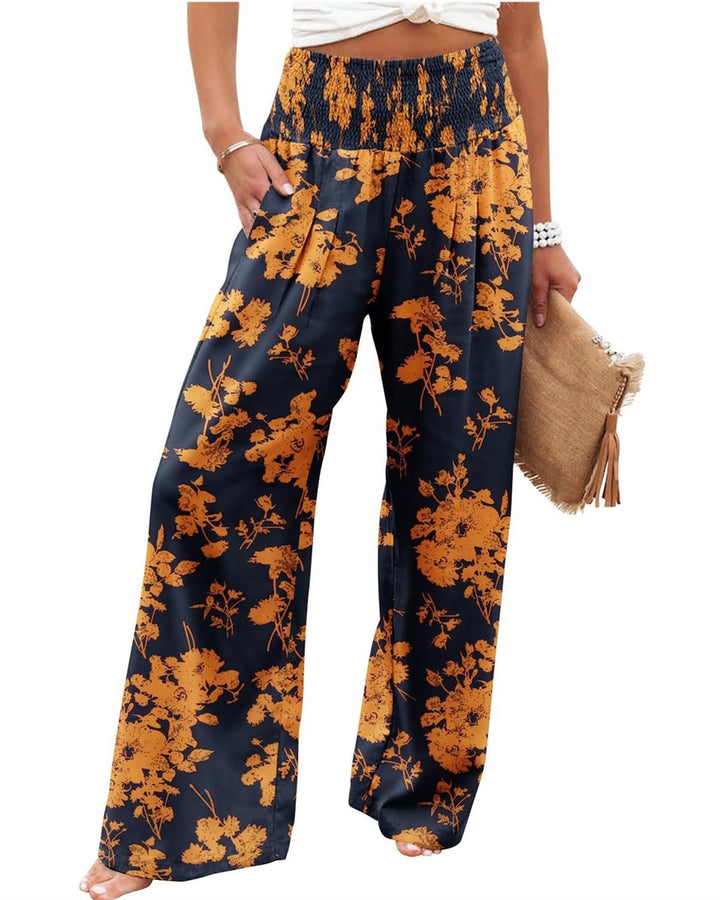 Damen Palazzo-Hose mit elastischem Bund und floralem Muster Drune