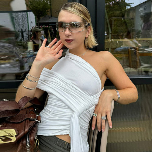 Damen Elegantes Wickeloberteil mit asymmetrischem Schnitt Drune
