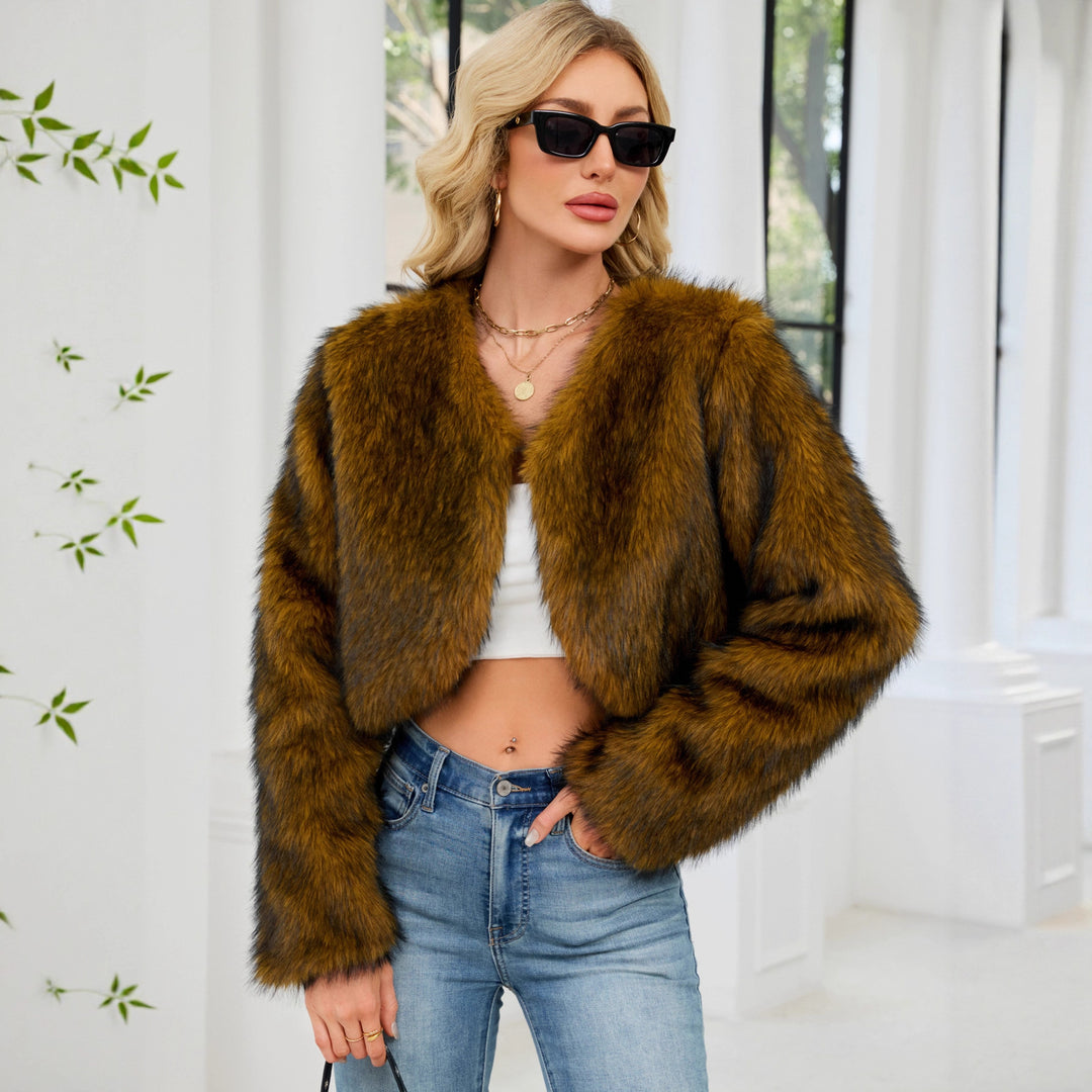 Damen Flauschige Kunstpelzjacke mit weitem Schnitt Drune