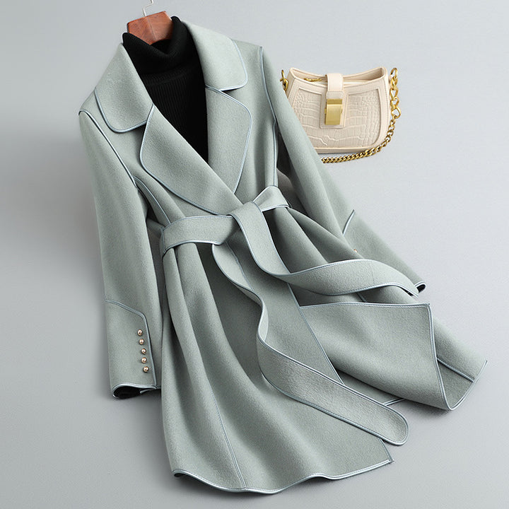 Damen Eleganter Wickelmantel mit Gürtel Drune
