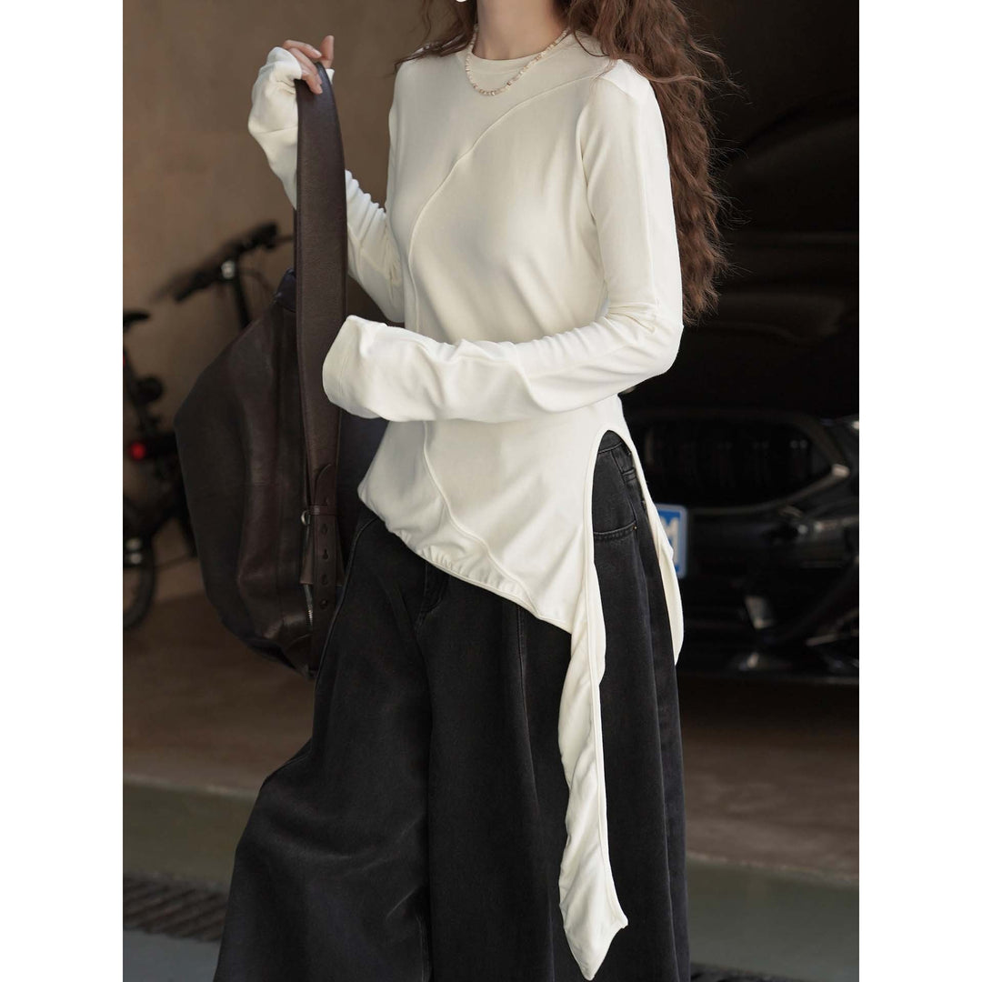 Damen Asymmetrisches Longsleeve mit seitlichen Bindebändern Drune