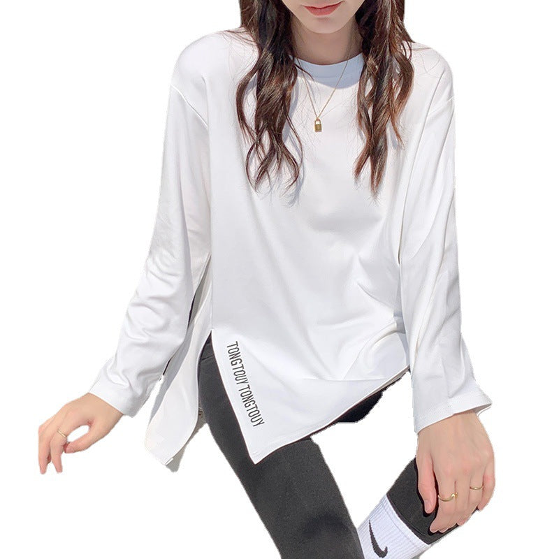 Damen lässiges Longsleeve-Shirt mit asymmetrischem Schnitt und durchgehendem Design Drune