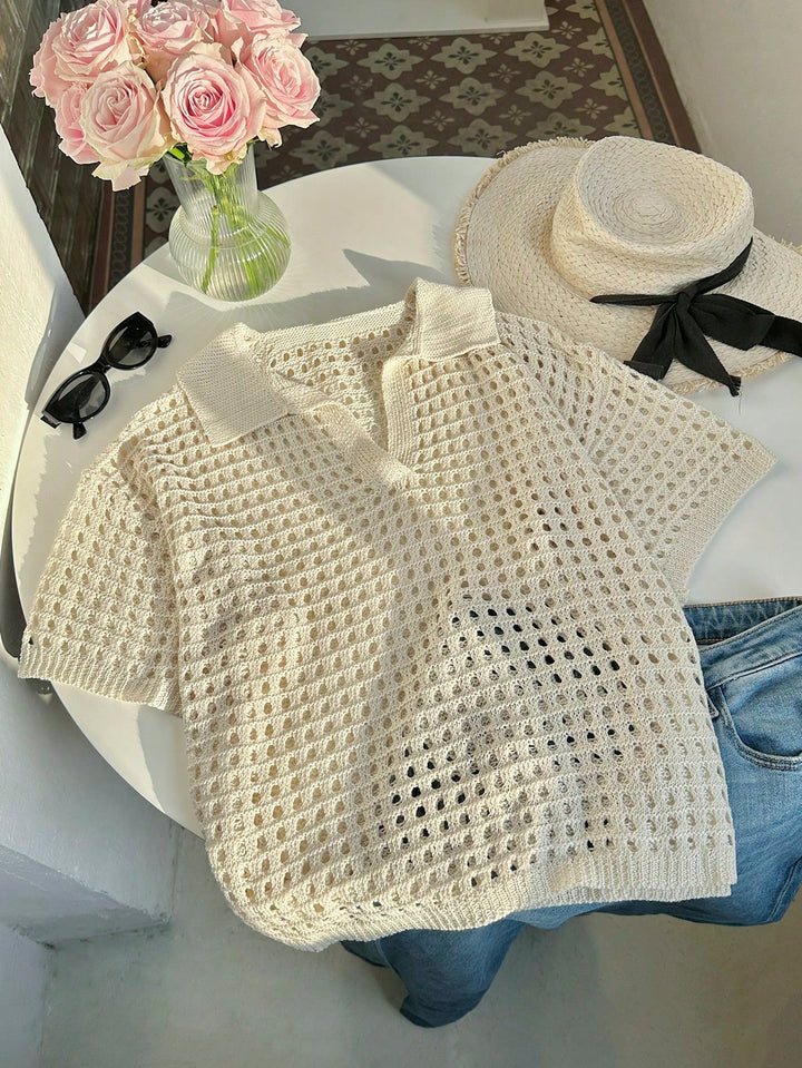 Damen luftiges Strickoberteil mit modernem Netzdesign Drune