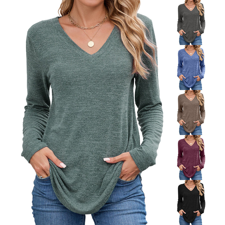 Damen Langarmshirt mit V-Ausschnitt und lässigem Schnitt Drune