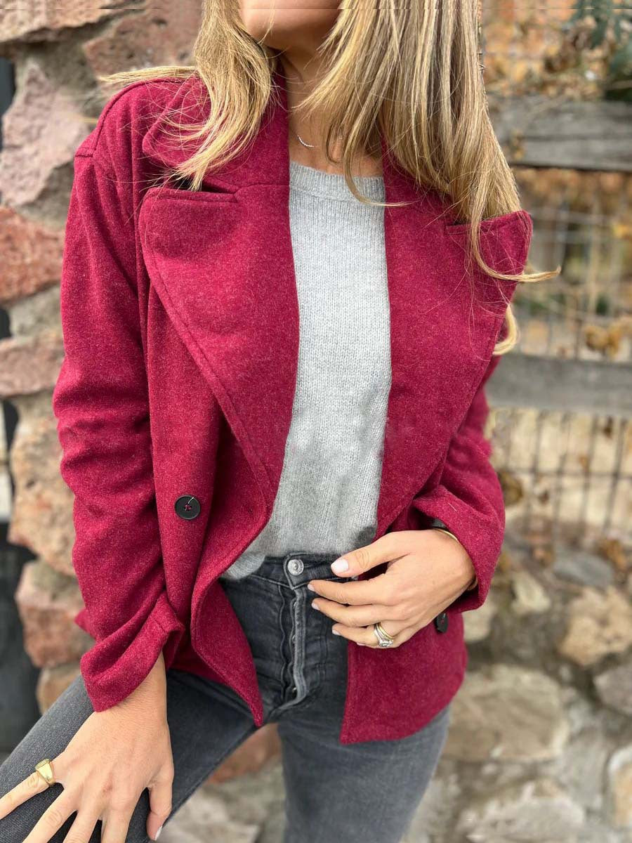 Damen Kurzer Wollmix-Mantel mit großem Schalkragen, doppelreihiger Knopfleiste und Eingrifftaschen Drune
