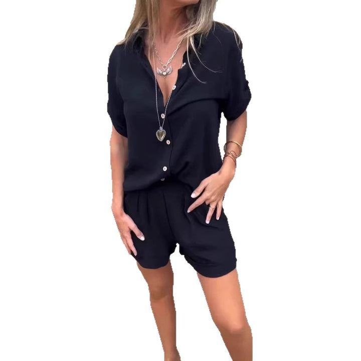 Damen Kurzoverall mit elegantem Hemdkragen und Taillengürtel Drune