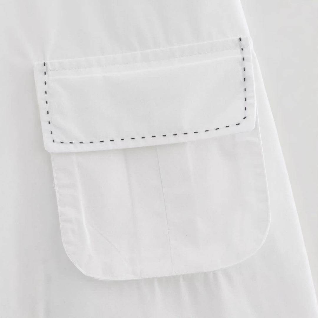 Damen Hemdbluse mit Puffärmeln, aufgesetzten Brusttaschen und dekorativer Naht Drune