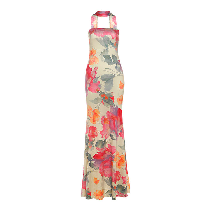 Damen Elegantes Maxikleid mit floralem Muster und schicker Rückenschnürung Drune