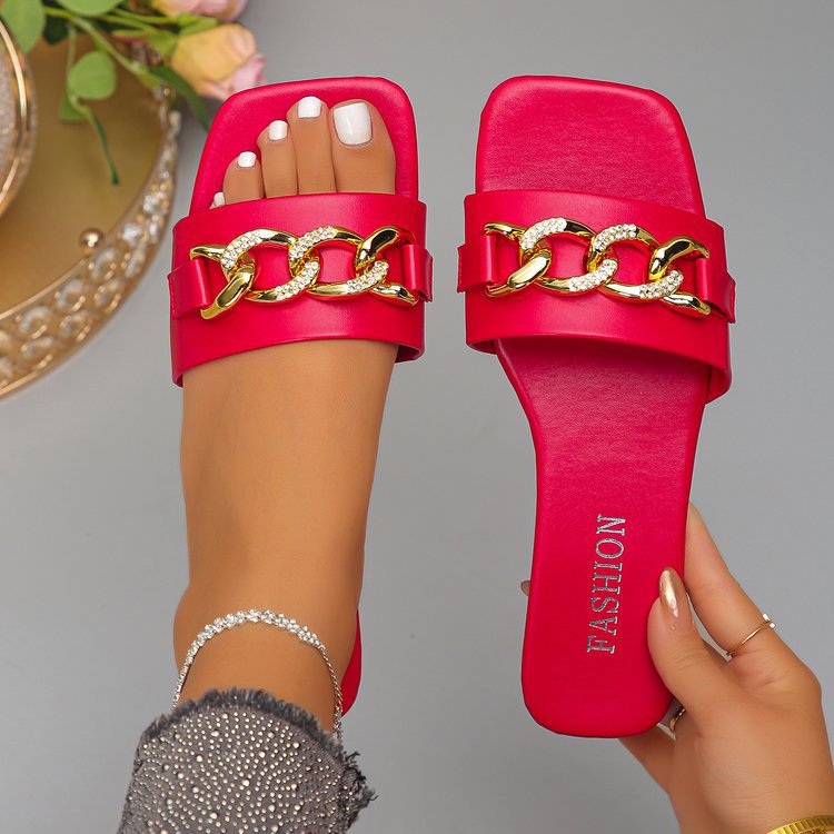 Damen Komfortable Sandalen mit funkelndem Kettenakzent Drune