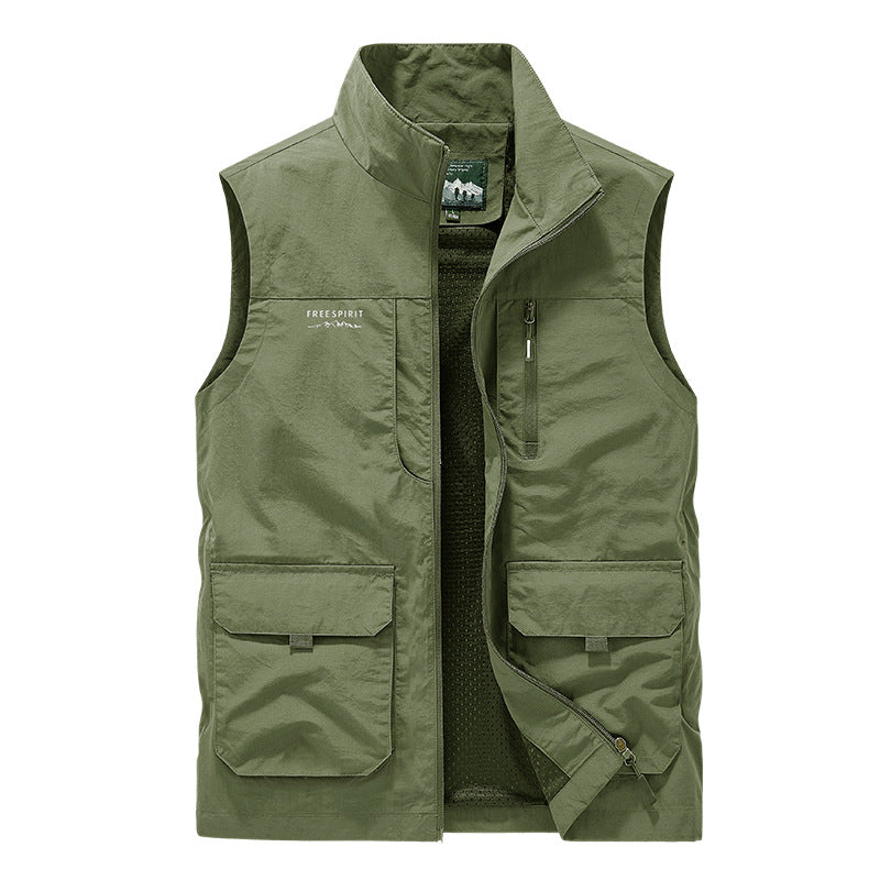 Herren Multifunktionale Utility-Weste mit Stehkragen und Mehrfachtaschen Drune