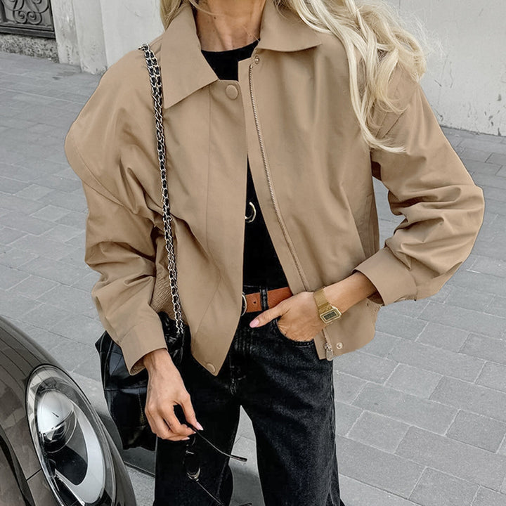 Damen Kurze Utility-Jacke mit voluminösen Ärmeln und praktischen Taschen Drune