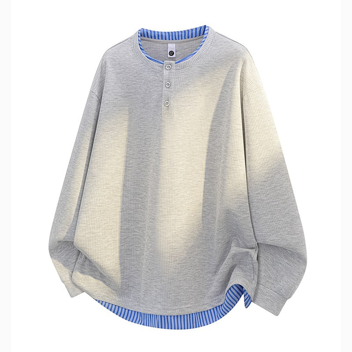 Unisex Oversize Henley-Langarmshirt mit Rippenstruktur und Einsatzlayer Drune