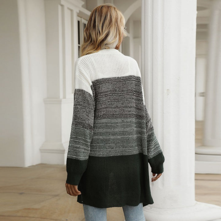 Damen Longline-Cardigan grobgestrickt mit Colorblock und offener Front Drune