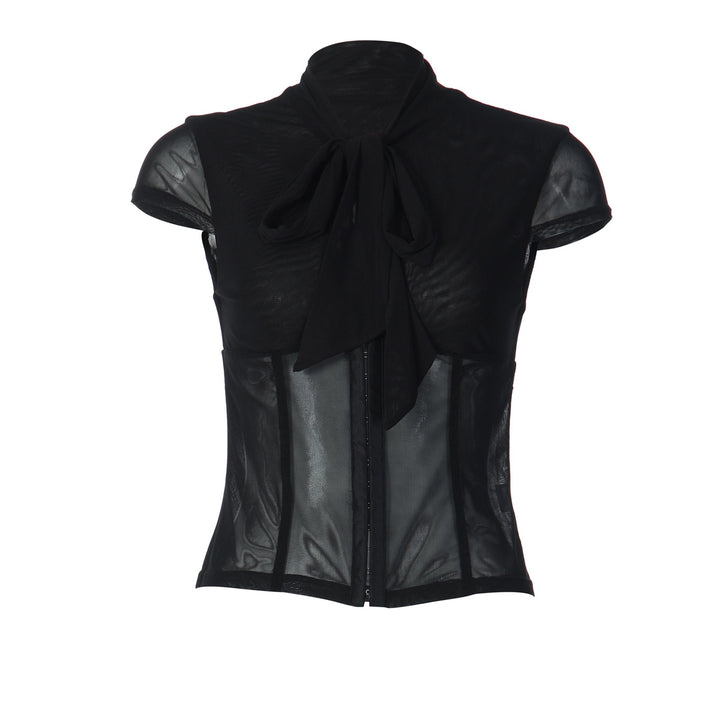 Damen Edles Spitzenoberteil mit dekorativer Schleife und transparentem Design Drune